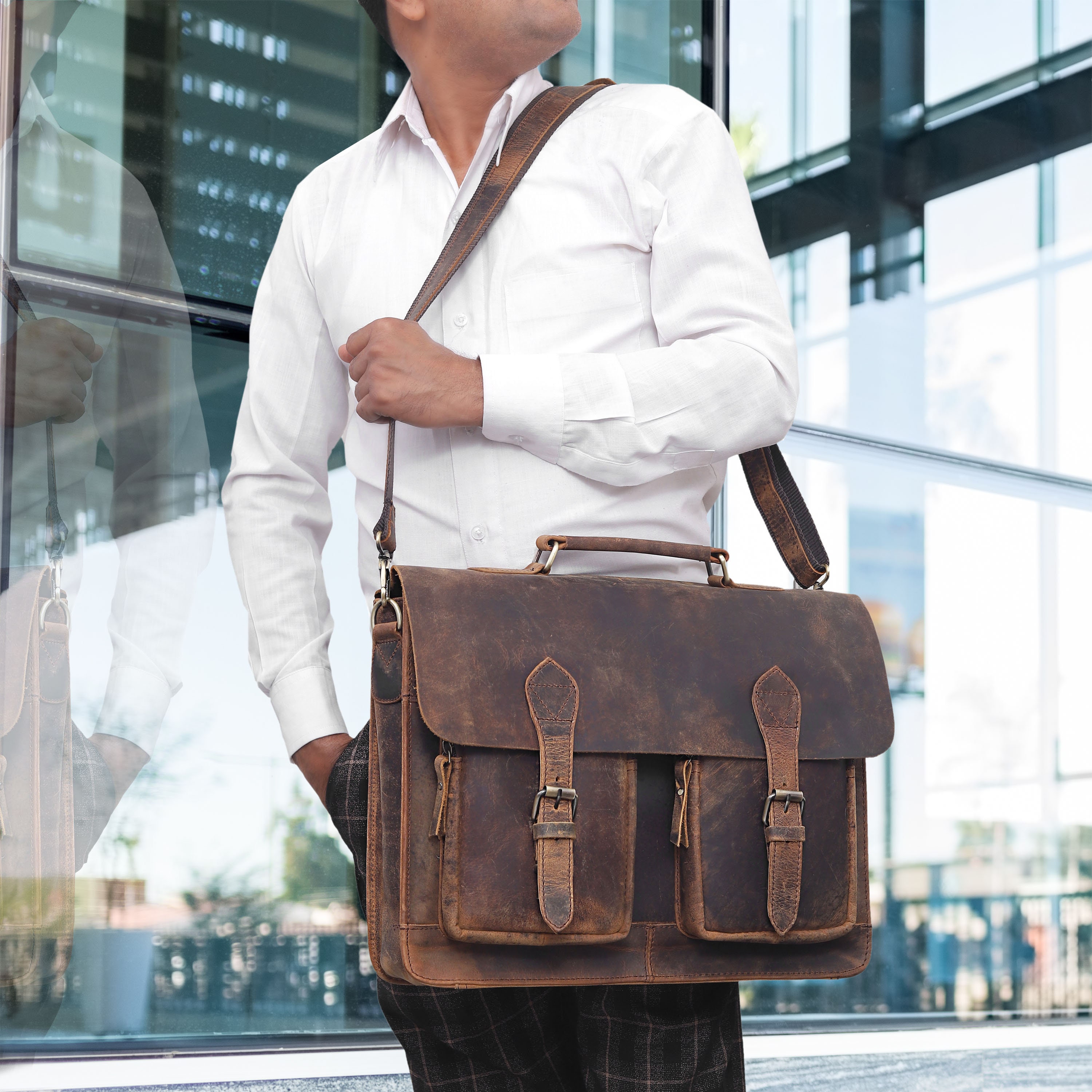 Full Grain Leather Messenger Bag Mens Leather Shoulder Bag Vintage Handmade  Crossbody Bag Satchel