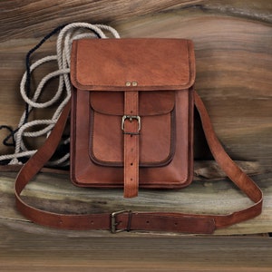 Leather satchel crossbody bag, Men Women Genuine Leather Messenger Shoulder Bag Cross Body Bag iPad Bag for Men Christmas gift him her image 5