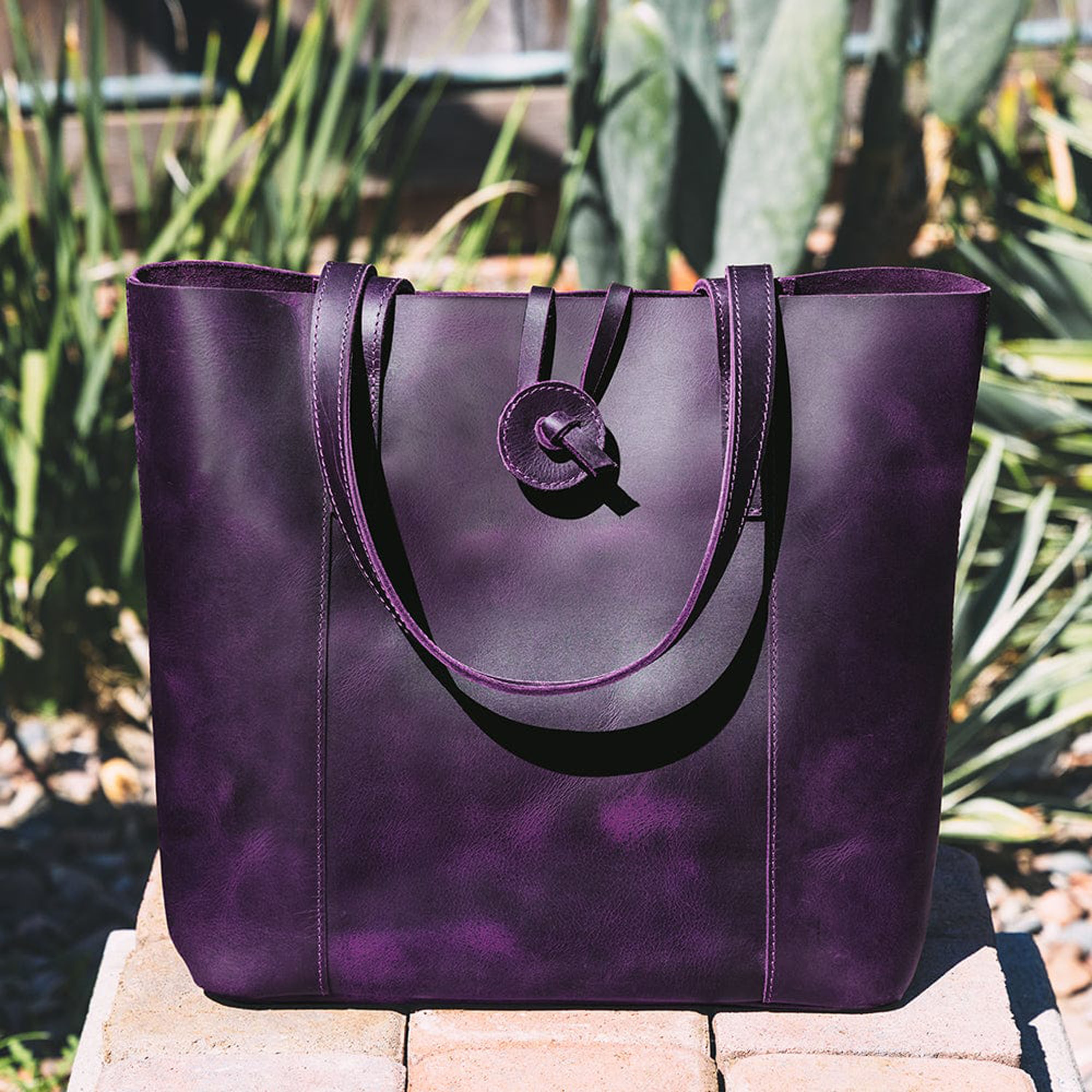 Purple Leather Tote Etsy