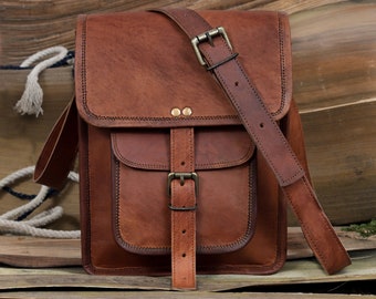 Leather satchel crossbody bag, Men Women Genuine Leather Messenger Shoulder Bag Cross Body Bag iPad Bag for Men Christmas gift him her