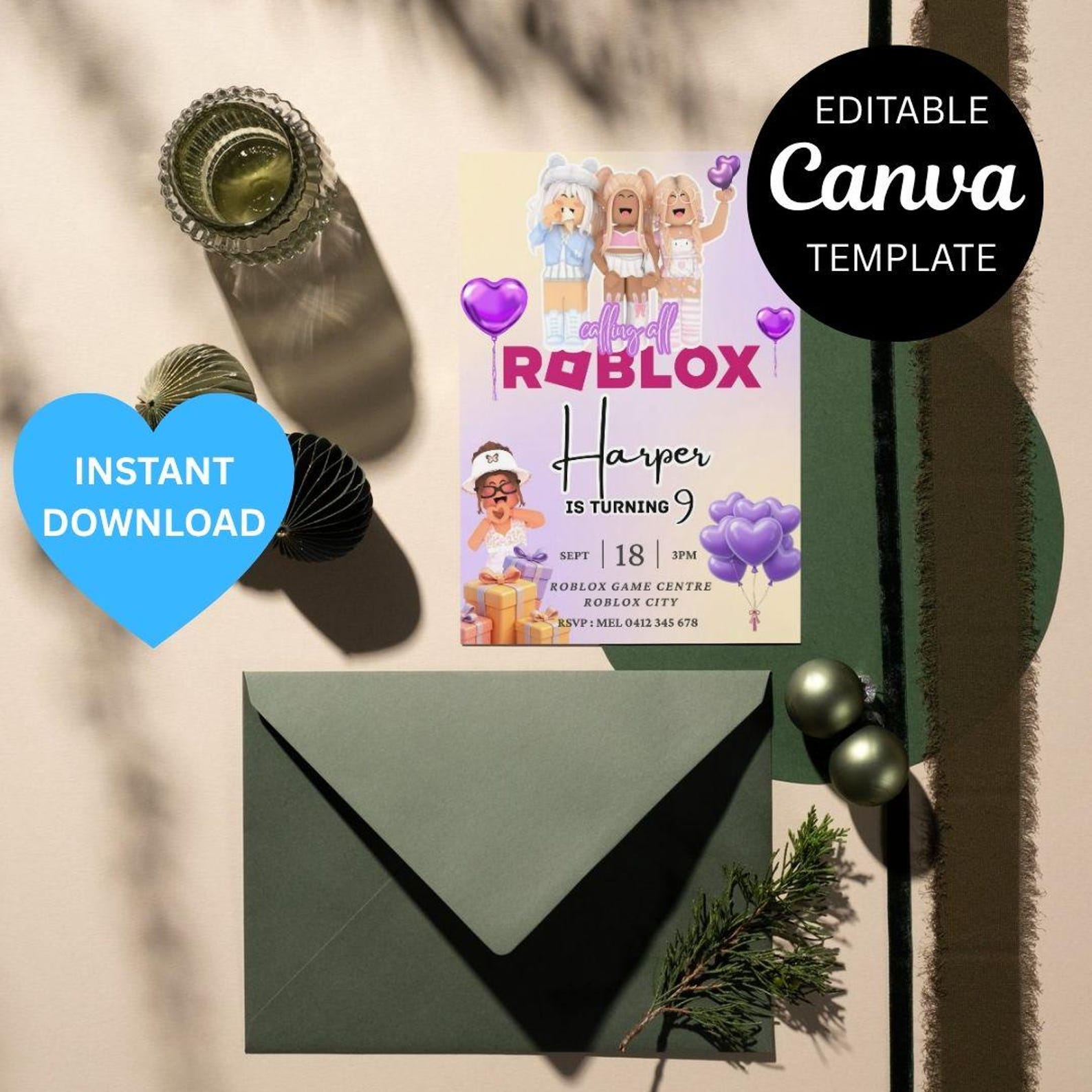 Roblox Birthday Invitation: Editable Canva Template | Gaming Online ...