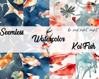 Beautiful Koi Fish Digital Seamless Sets - Watercolor - Pattern - Instant Download - Scrapbook Paper