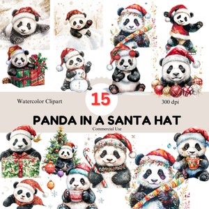 Set van 20 schattige panda kerst cliparts | Winter aquarel clipart | PNG's met hoge resolutie | Transparante achtergrond