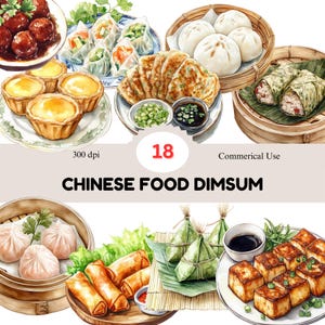 Chinese Dim Sum Clipart Set | 18 PNG Images | Asian Cuisine Art | Food Graphics | Digital Download