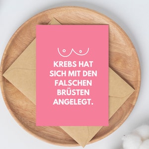 Postkarte Brustkrebs || Karte zum Aufmuntern bei Krebs || Postkarte Krebs lustig || Ermutigung Krebskämpfer || Brustkrebs Geschenke imagem 3