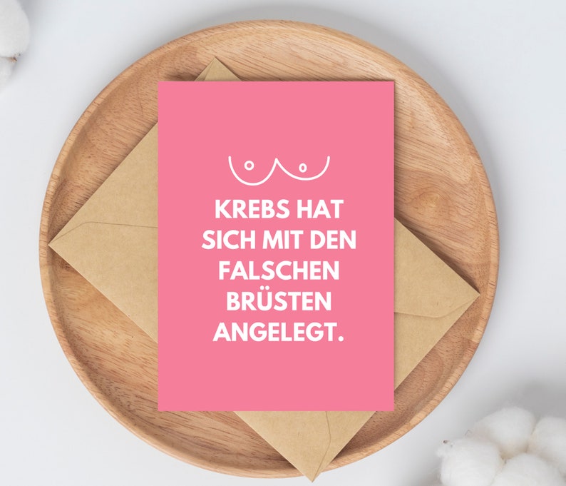 Postkarte Brustkrebs || Karte zum Aufmuntern bei Krebs || Postkarte Krebs lustig || Ermutigung Krebskämpfer || Brustkrebs Geschenke imagem 3