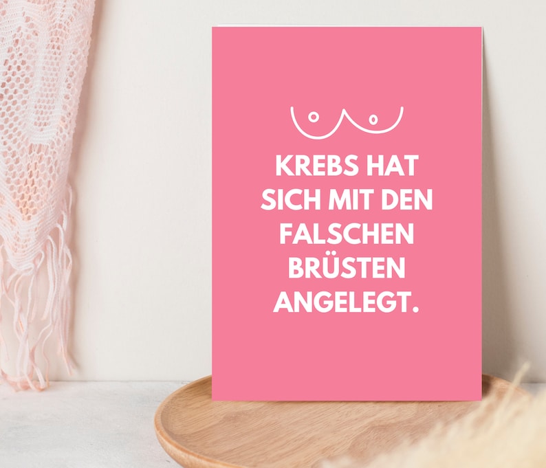 Postkarte Brustkrebs || Karte zum Aufmuntern bei Krebs || Postkarte Krebs lustig || Ermutigung Krebskämpfer || Brustkrebs Geschenke imagem 2