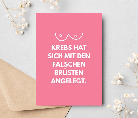 Postkarte Brustkrebs || Karte zum Aufmuntern bei Krebs || Postkarte Krebs lustig || Ermutigung Krebskämpfer || Brustkrebs Geschenke