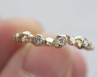 Handmade 14k Gold Diamond Eternity Band: Wabi-Sabi Texture Ring