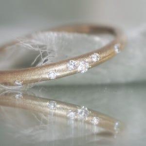 Organic Gold Ring with Scattered Diamonds, 9k 14k Gold Textured Band, Minimalist Handmade Artisan Wedding Band {Tiny Scattered Ring}