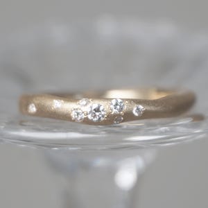 Organic Gold Ring with Scattered Diamonds, 9k 14k Gold Textured Band, Minimalist Handmade Artisan Wedding Band {Diamond Scatter Ring}