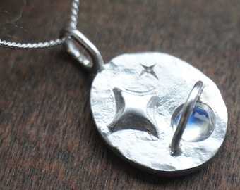 Moonstone star Necklace Celestial Necklace Star Engraved Necklace Star Necklace Gift For Her {Cosmos  Necklace}