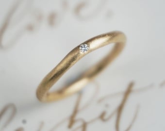 Handmade 14k Yellow Gold Diamond Ring: Organic Wedding Band