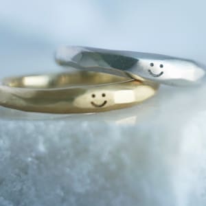 14k Yellow Gold Ring, Wedding Band, Handmade Organic band,Simple Ring, Engagement Ring, Stacking Ring {Smiley Ring}
