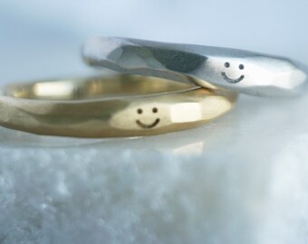 Handmade 14k Yellow Gold Smiley Ring: Organic Wedding Band