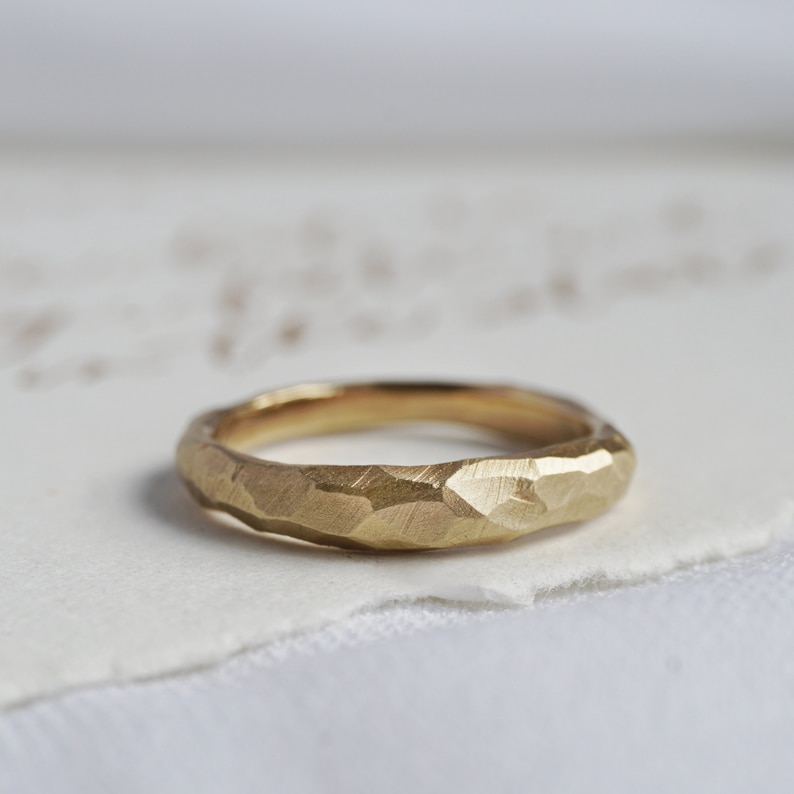 Texture Wedding Band, Brushed Ring, Hammered Band, 18k Gold Ring ,Handmade band ,Engagement Ring, Unique Wedding Ring, Rustic Ring, Couple's ring, Wabi-Sabi Ring