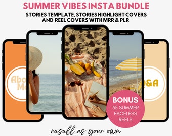 Beach Summer Instagram Template: Faceless Reels & Story Covers Digital Download