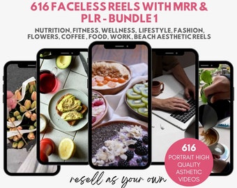 Faceless Reels Bundle with PLR MRR. Nutrition Health Reels. Instagram Reels. Nutrition Coach. Lifestyle Reels Faceless Marketing. Meditation