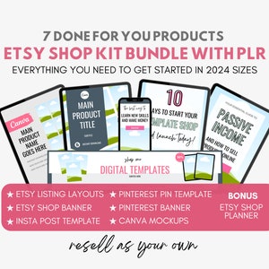 Etsy Shop Kit Bundle with MRR & PLR. Etsy Layout. Etsy Shop Template. Esty Shop Mockup. Pinterest Pin Template. Done for you.
