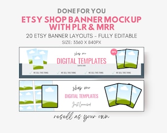 Etsy Banner Template with PLR & MRR. Etsy Banner Mockup. Etsy Shop Template. Etsy Shop Banner. Done for you.