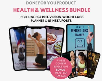 Health, Wellness, Healing Reels Bundle: 105 Faceless Reel videos, Weight Loss Planner
