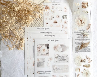 Basic journaling kit, stationery bundle for journaling, bujo & planner decorations. White blooms collection