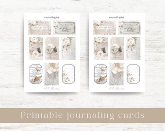 Printable journaling cards. Memo paper, floral cards for junk journaling. White blooms collection