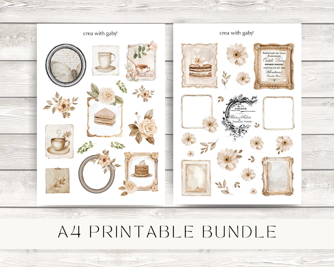 Vintage Printable Set, Aesthetic, Ephemera Design for Journaling ...