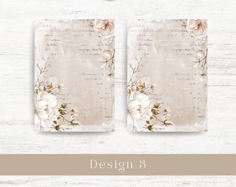 Journaling printable. Floral pattern paper for journaling, crafts and penpaling. White blooms collection