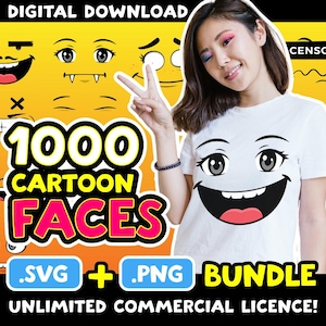 1,000 Cartoon Faces, SVG Bundle, PNG Bundle, 1k Designs, T Shirt, All in One Bundle, Big Bundle, DIY, Smile, Emoji, Happy Faces, Vector Set