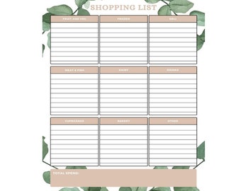 Digital Downloadable Shopping List Planner Organiser To Do List