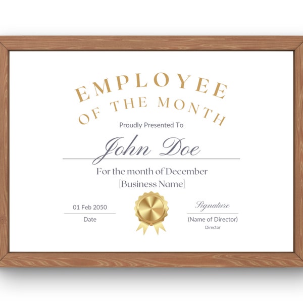 Employee of the Month Certificate Template, Editable Award (Digital Download)