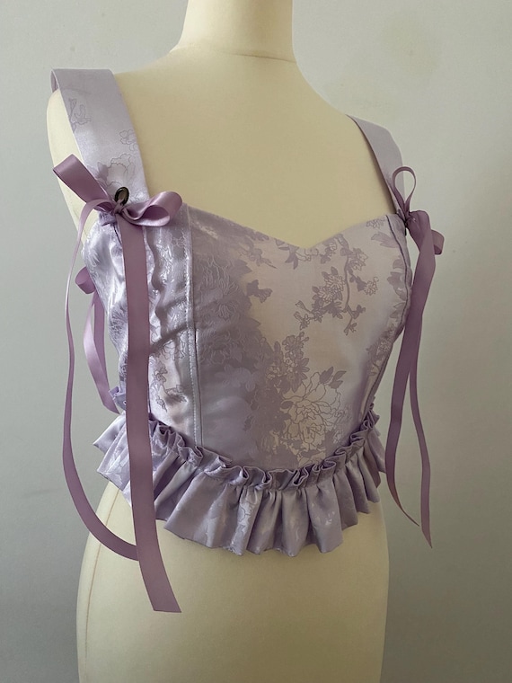 Floral Lavender Corset Top - Floral Bodice With Ruffle