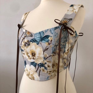 Floral Corset Bodice Sweetheart Neckline Corset Top Fairy Clothes Spring Top Cottagecore Style Corset Vest Floral Corset Top image 5