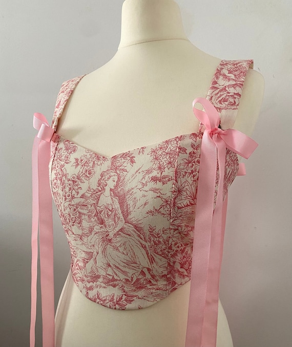 Historical Pink Floral Corset Top - Toile De Jouy Corset Top