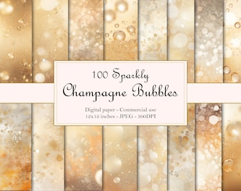 Sparkly Champagne Bubbles Digital Paper Pack, Champagne Backgrounds, 100 Images, 300dpi, Glittering Celebration Printable Art