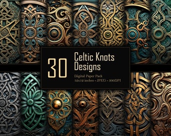 Pacchetto di carta digitale Nodi e disegni celtici, Arte celtica, Uso commerciale, 300 DPI