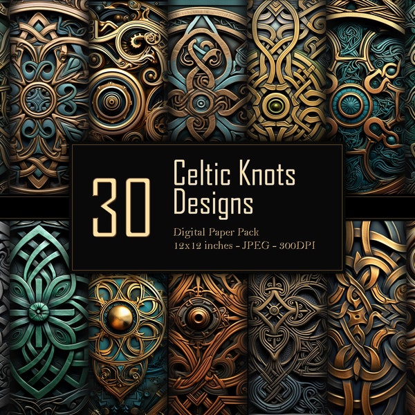 Celtic Knots and Designs Digital Paper Pack, Celtic Art, Commercial Use, 300 DPI