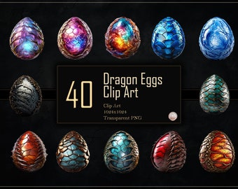 Dragon Egg Clip Art Pack, Digital Commercial Use Dragon Eggs, Transparent Background PNGs, 1024x1024 Dragon Art, Magic Creature Egg,