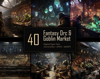 Fantasy Orc & Goblin Market Digital Paper Pack, Mystical Marketplace Designs, Orcish Themed Patterns, Orcs Goblins, Digital Commercial Use
