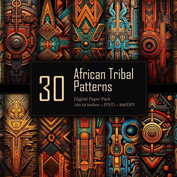 African Tribal Patterns, African Tribal Art, African Tribal Designs Digital Paper Pack, Commercial Use, 300 DPI