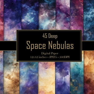 Deep Space Nebulas Digital Paper Pack, Stampe di sfondi spaziali, Nebulosa cosmica Arte stampabile astrale, Download istantaneo, 300 DPI
