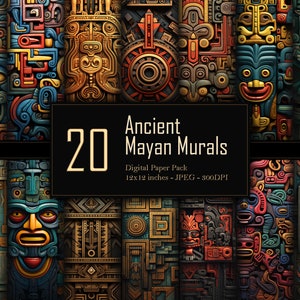 Murales mayas antiguos, arte maya, paquete de papel digital maya, 300DPI, uso comercial