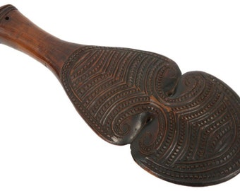 Hand clubs (Mere) of the &quot;Kotiate&quot; type, MAORI, Polynesia, (Aotearoa), decorated in the traditional whakairo manner