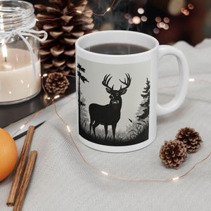 Nature-Inspired Ceramic Mug, Wildlife Lover Coffee Cup, Deer Design, Rustic Kitchen Decor, Gift for Outdoorsy Friends, Nature Lover&#39;s Mug