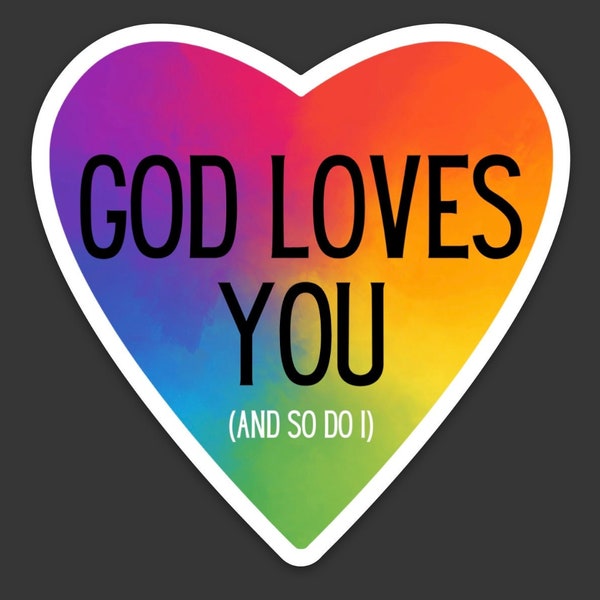 god loves you rainbow heart sticker for water bottle 3"