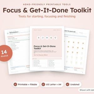 ADHD-Friendly Focus Toolkit, Printable Task Breakdown Worksheets, Dopamine Menu, Body Doubling