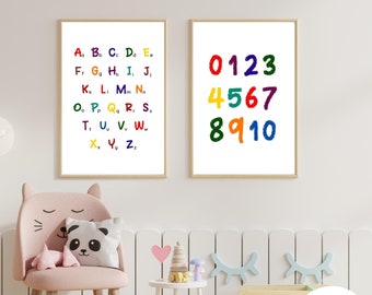 Alphabet Letters Printable, Printable Alphabet Worksheets, Alphabet Chart Printable, Numbers Print, Kids Room Decor, Digital Download