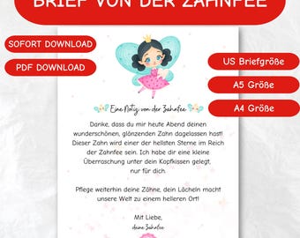 Tooth Fairy Letter for Kids: Printable Certificate (PDF Download A4/A5/US Letter Size Paper)