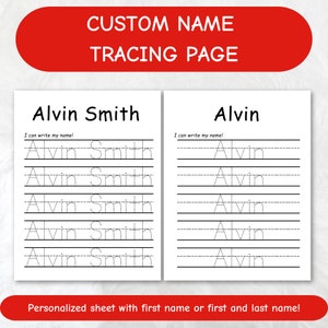 May include: Printable tracing worksheet with the name "Alvin Smith" at the top. The worksheet has five lines for tracing the name "Alvin Smith" and a separate section with five lines for tracing the name "Alvin".